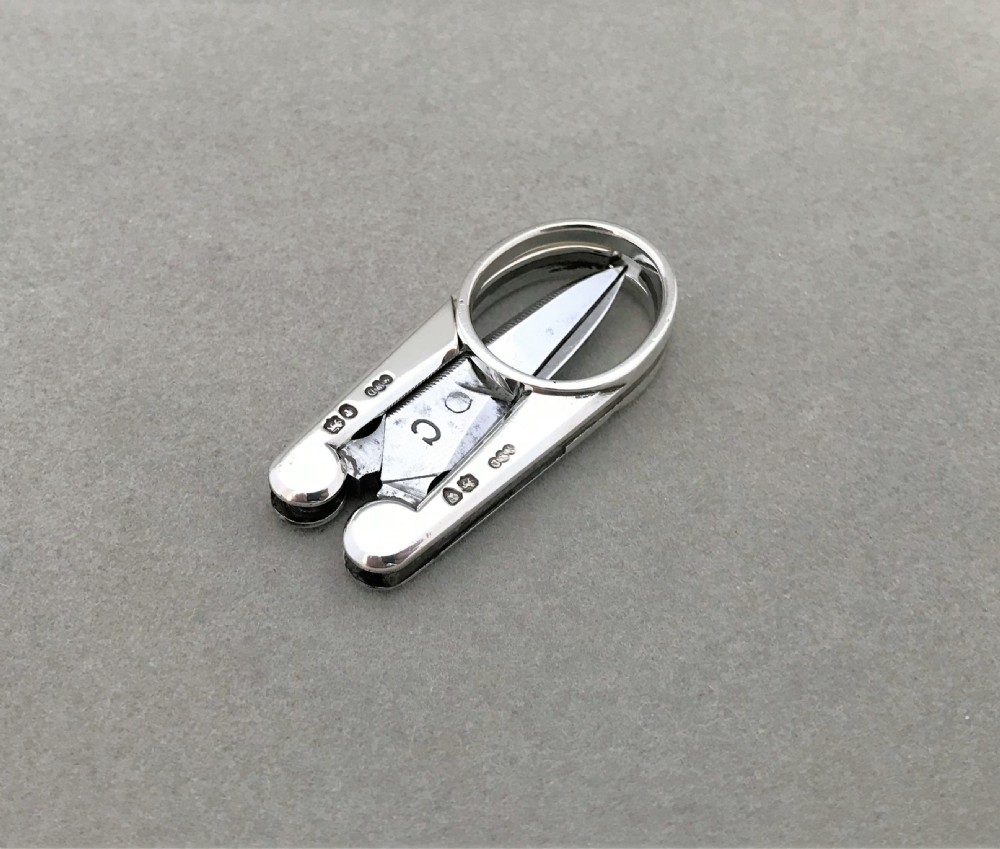 A rare pair of Victorian silver folding Campaign scissors View VI