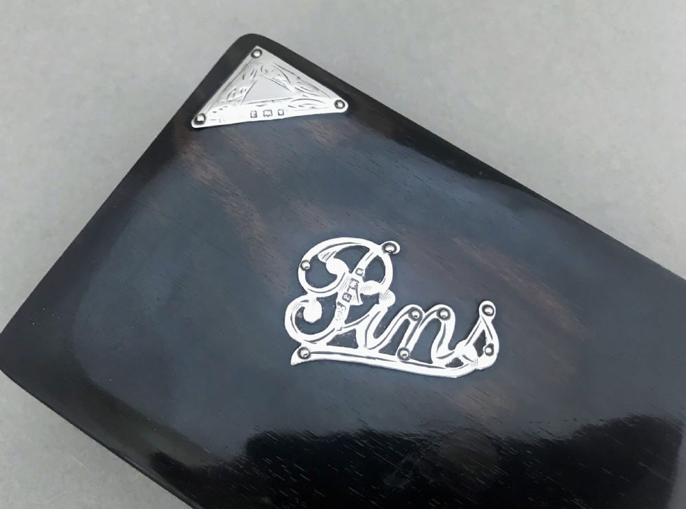 A charming silver mounted ebony 'Pins' box View III