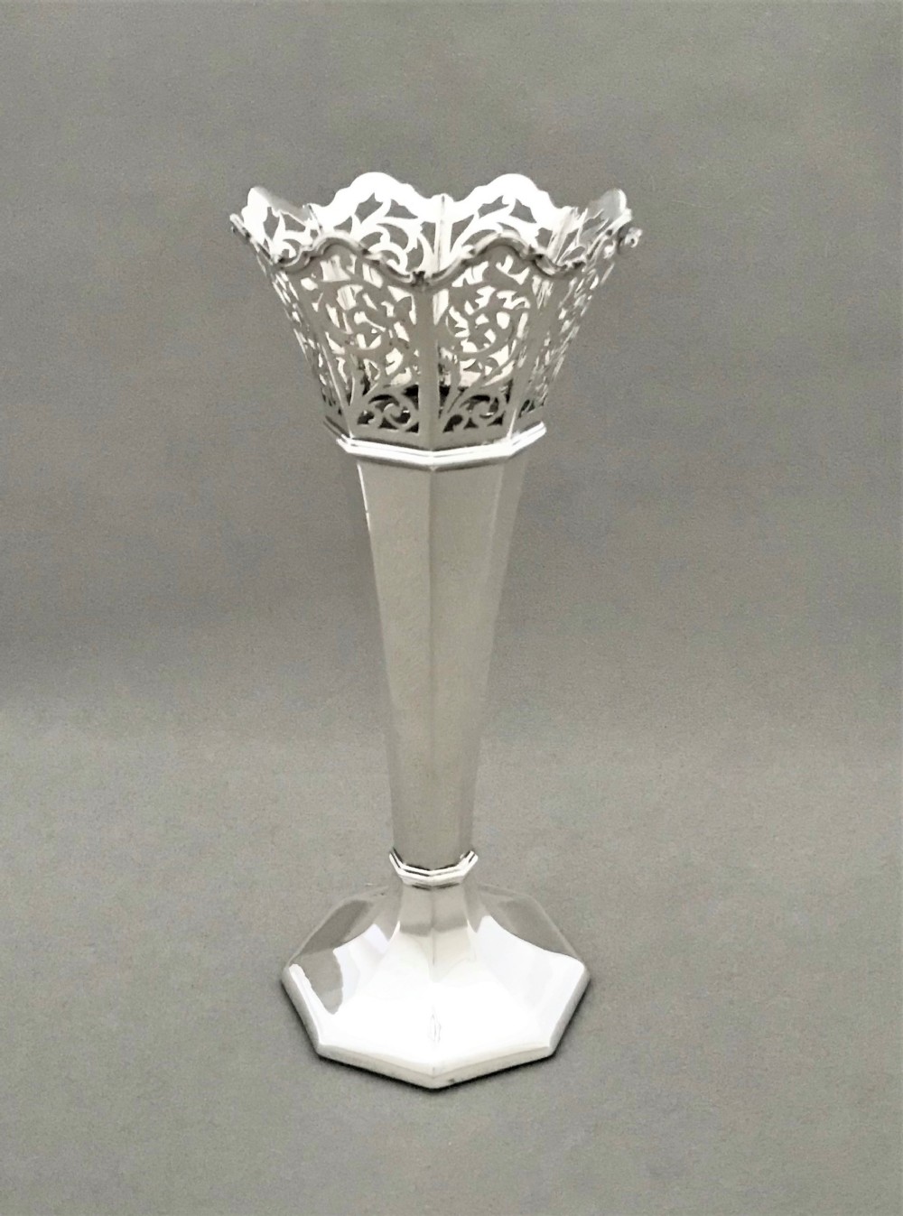 A gorgeous George V pierced silver stem vase