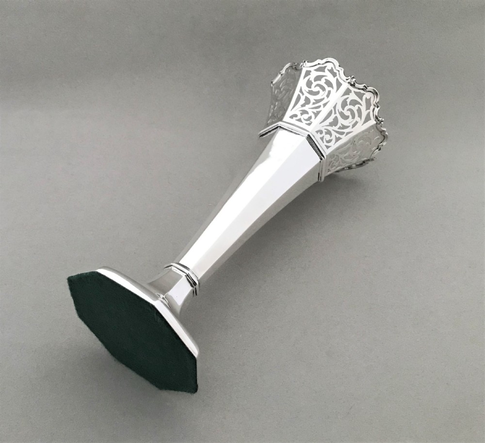A gorgeous George V pierced silver stem vase View III