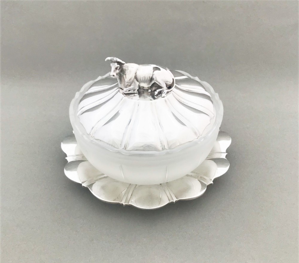 A fabulous William IV silver & glass butter dish