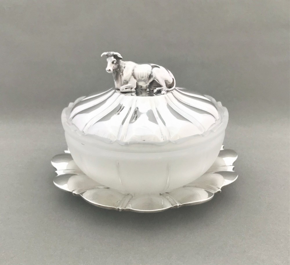 A fabulous William IV silver & glass butter dish View II