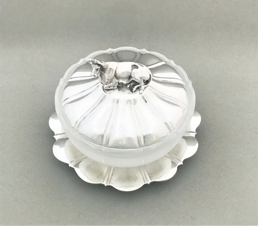A fabulous William IV silver & glass butter dish View III
