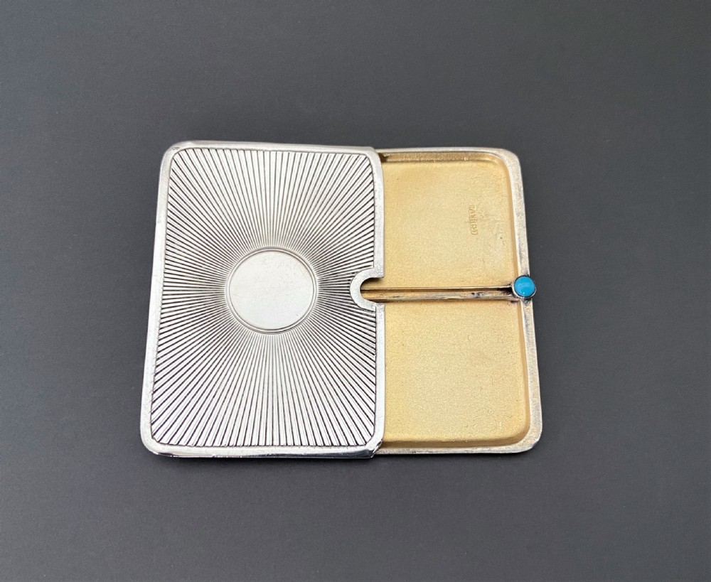 An eye-catching Edwardian silver & turquoise double stamp case