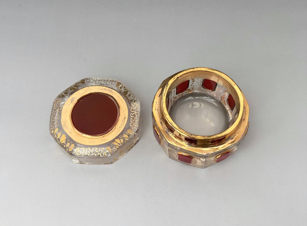 An exquisite Moser cut glass & gilded trinket pot View V