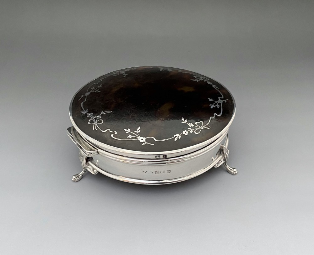 A gorgeous silver & tortoiseshell trinket box View II