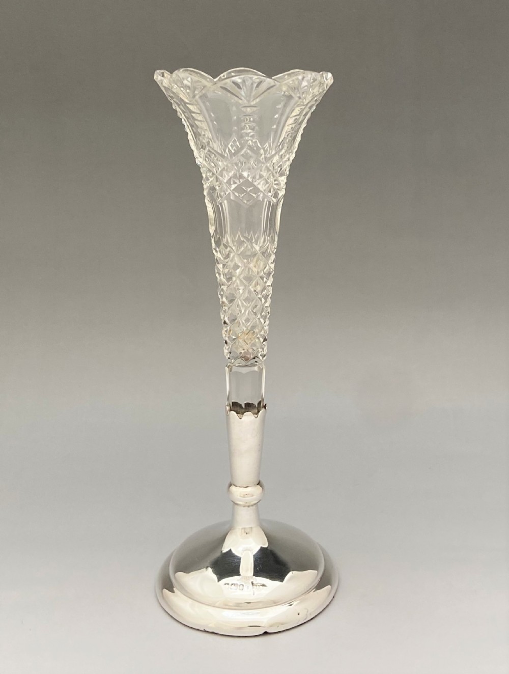 A charming Edwardian silver & cut glass trumpet vase