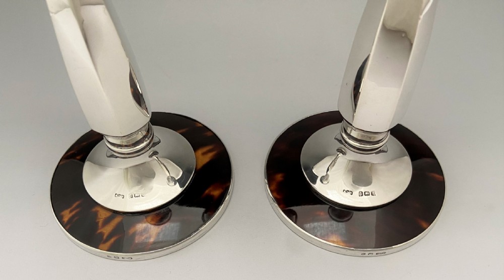 A rare pair of elegant silver & tortoiseshell candlesticks View V