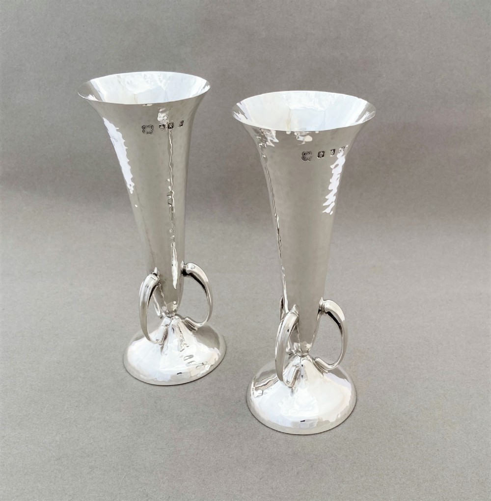 A Superb Pair Of Scottish Arts & Crafts Silver Stem Vases