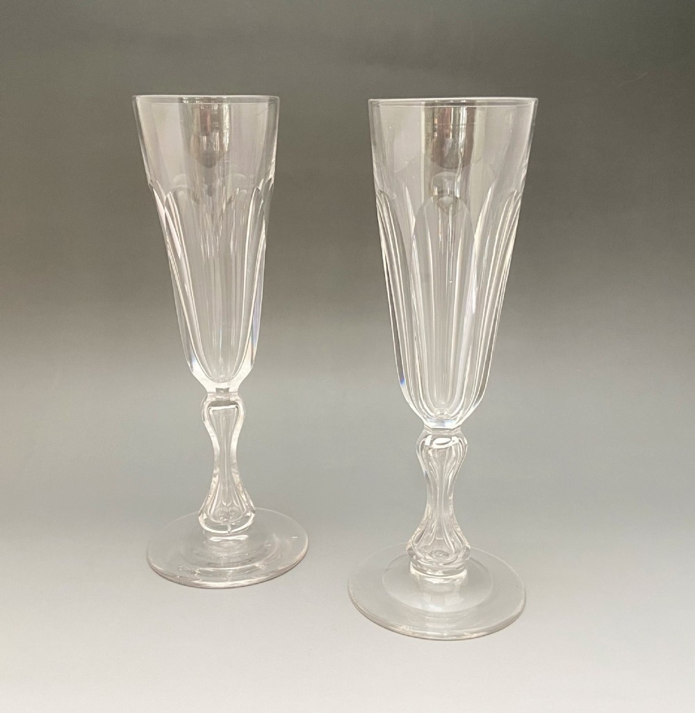 A fine pair of Victorian cut glass champagne flutes.