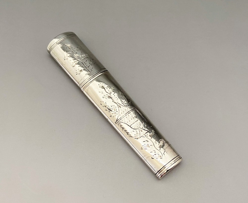 A lovely 18th Century silver needle case & tools View III