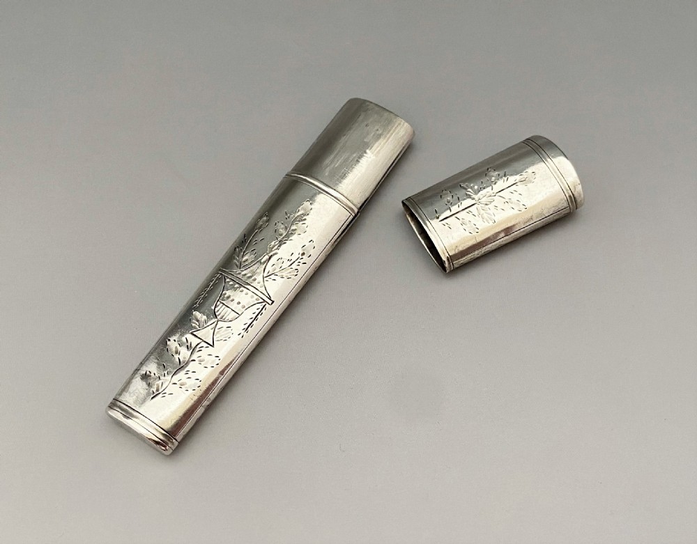 A lovely 18th Century silver needle case & tools View V