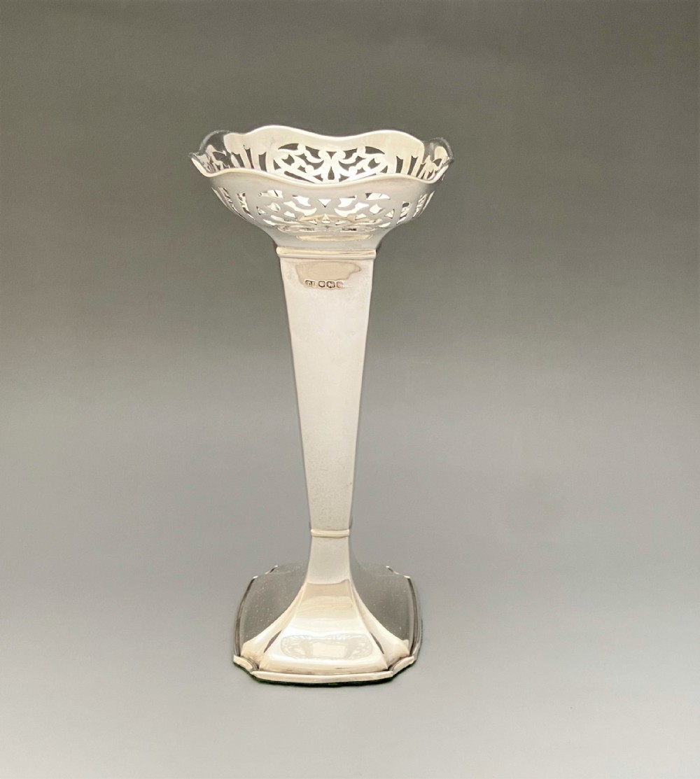 A gorgeous George V pierced silver stem vase