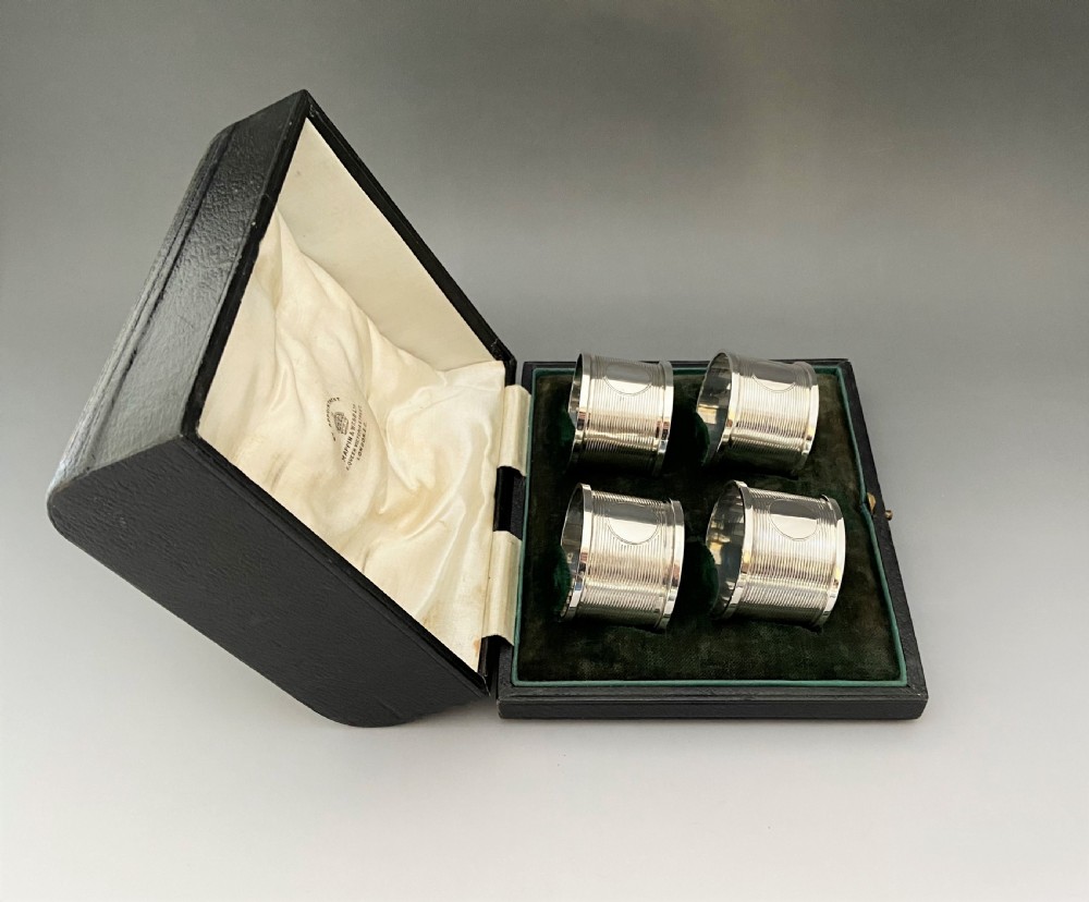 A handsome set of four boxed Chester silver napkin rings View II