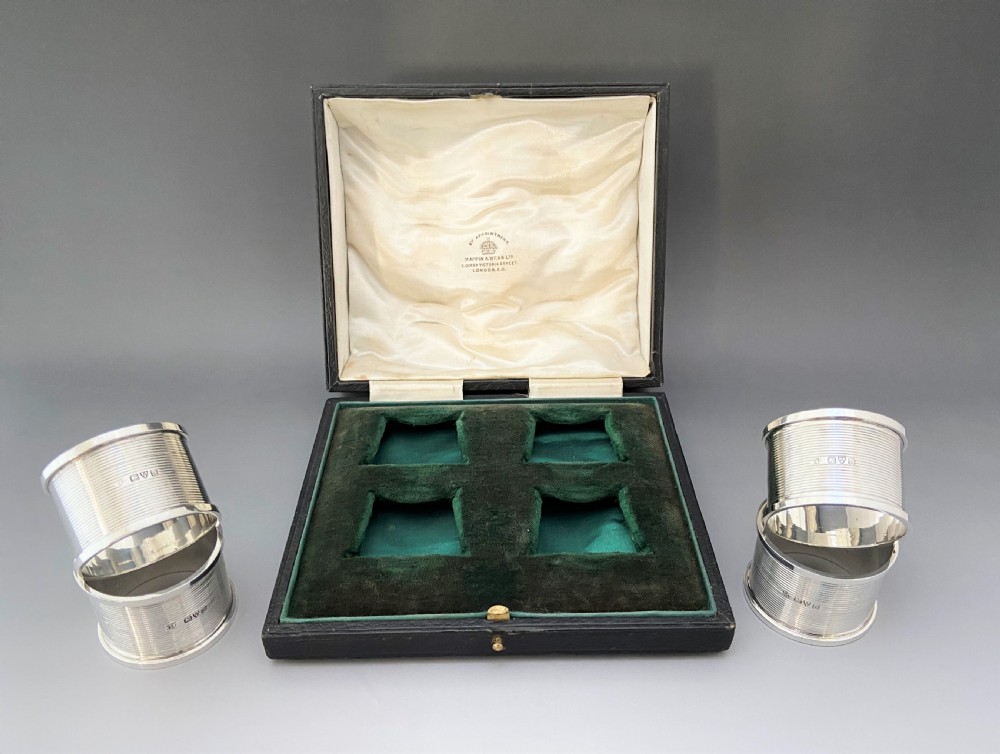 A handsome set of four boxed Chester silver napkin rings View VI