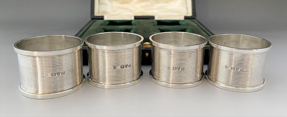 A handsome set of four boxed Chester silver napkin rings View VII