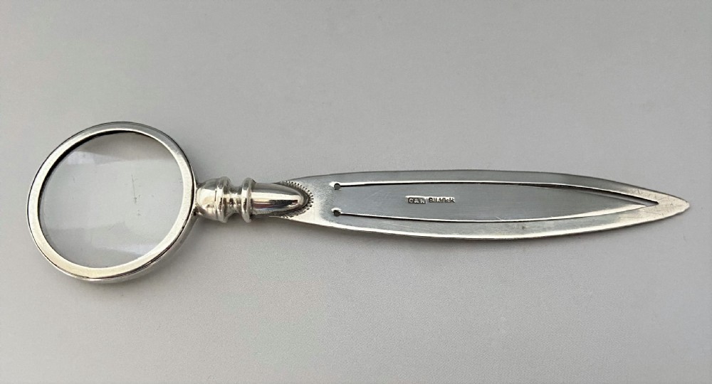 An unusual silver bookmark with magnifying glass terminal View II