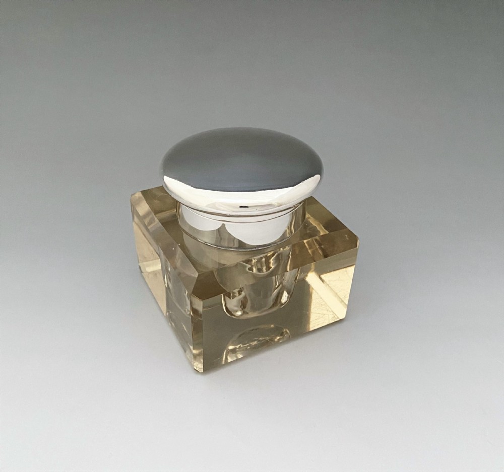 A handsome George V silver mounted inkwell View II