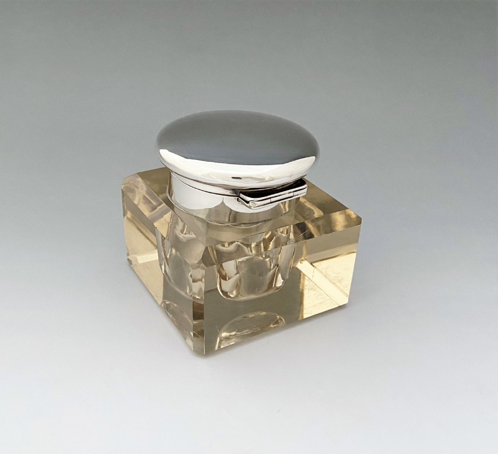 A handsome George V silver mounted inkwell View III