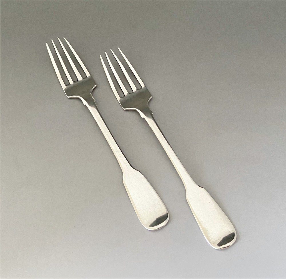 A rare pair of George IV Irish silver oyster forks