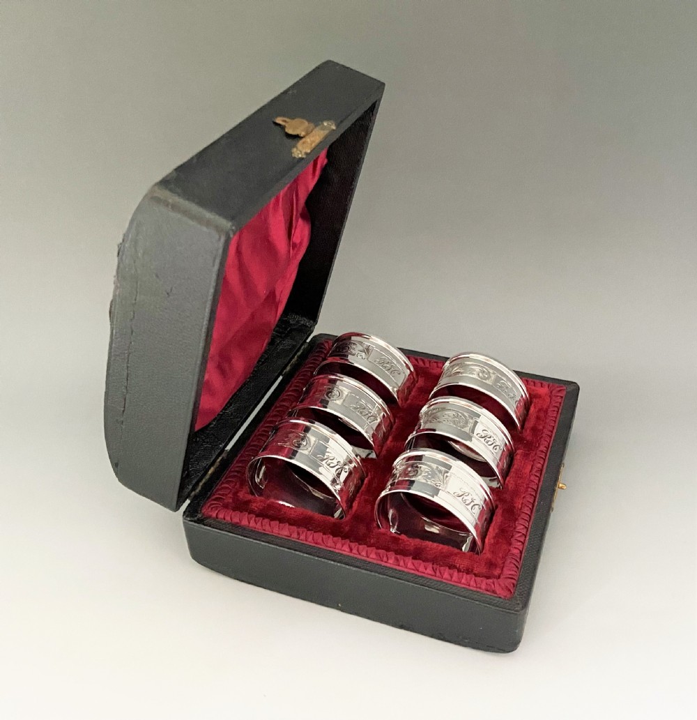A desirable set of six boxed silver napkin ring View II