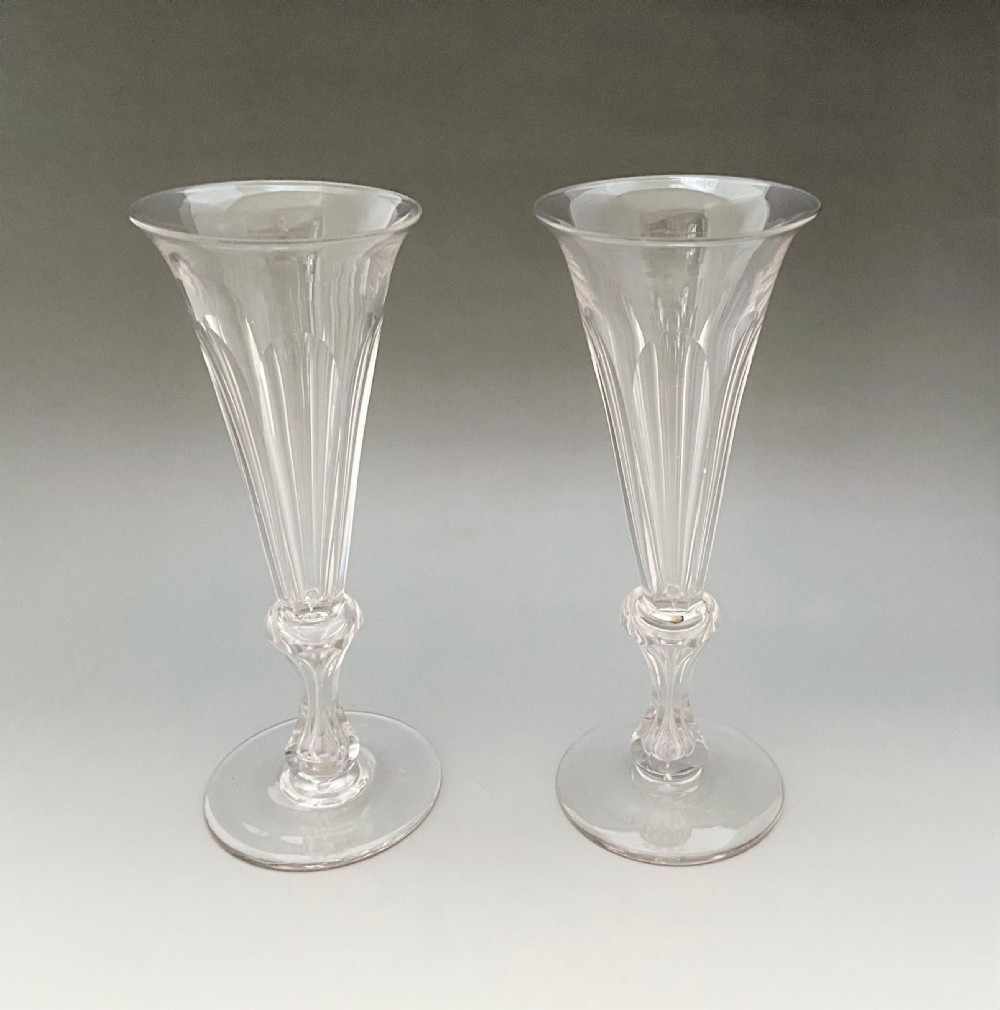 A gorgeous pair of Victorian cut glass champagne flutes View II