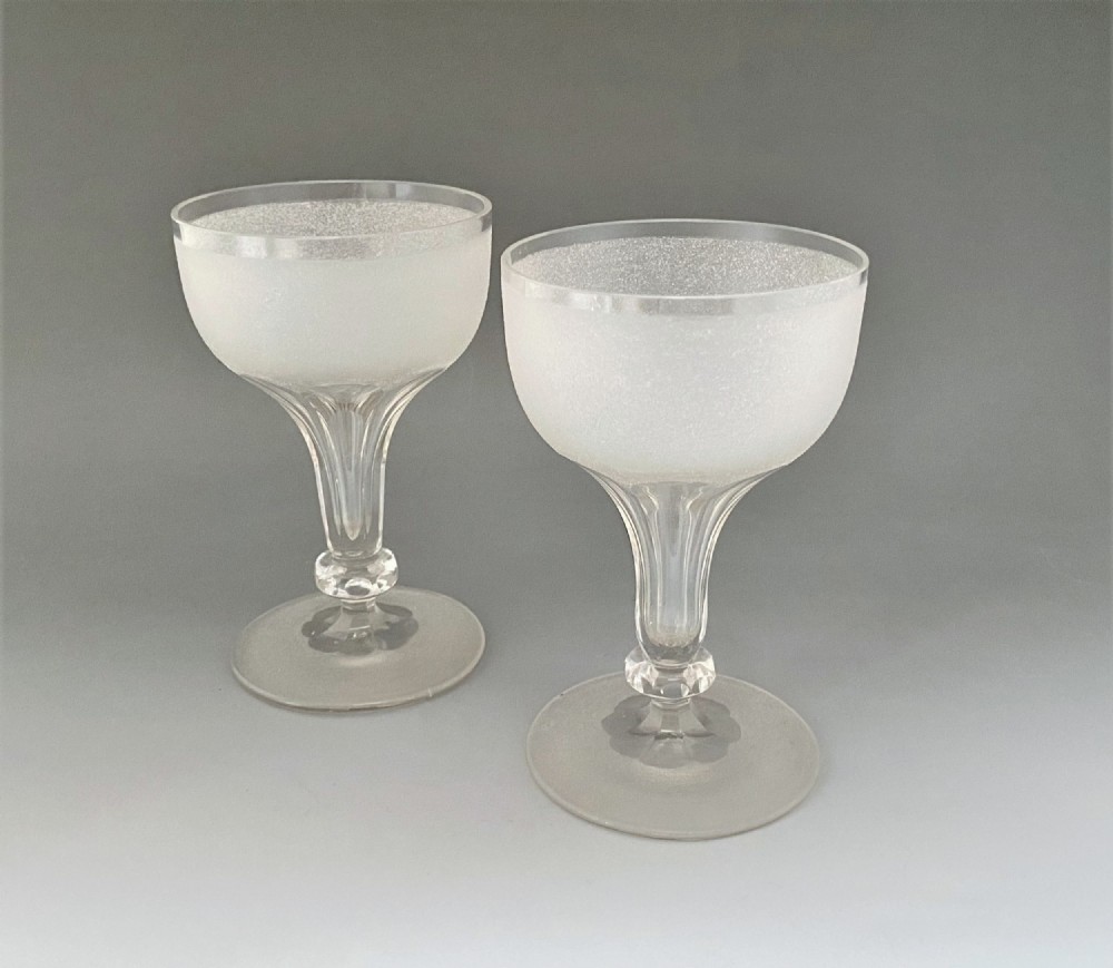 A Fabulous Pair Of Frosted Hollow Stem Champagne Bowls