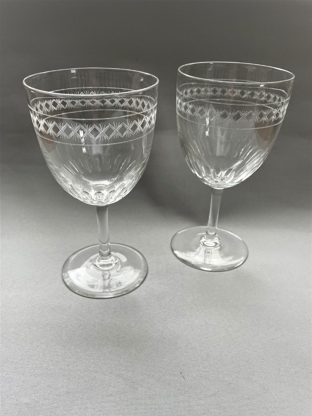 A handsome pair of cut & etched Victorian wine goblets View II