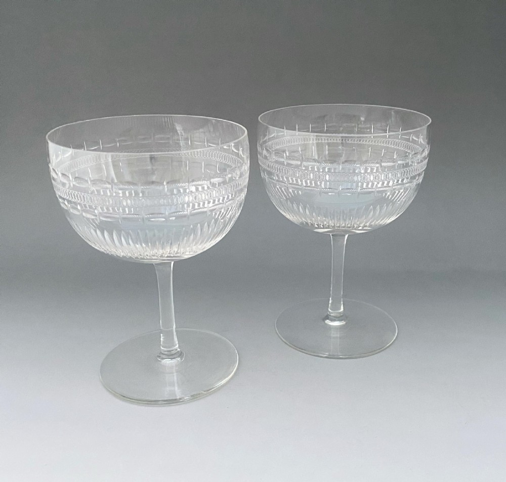 A lovely pair of Victorian cut glass champagne bowls View II