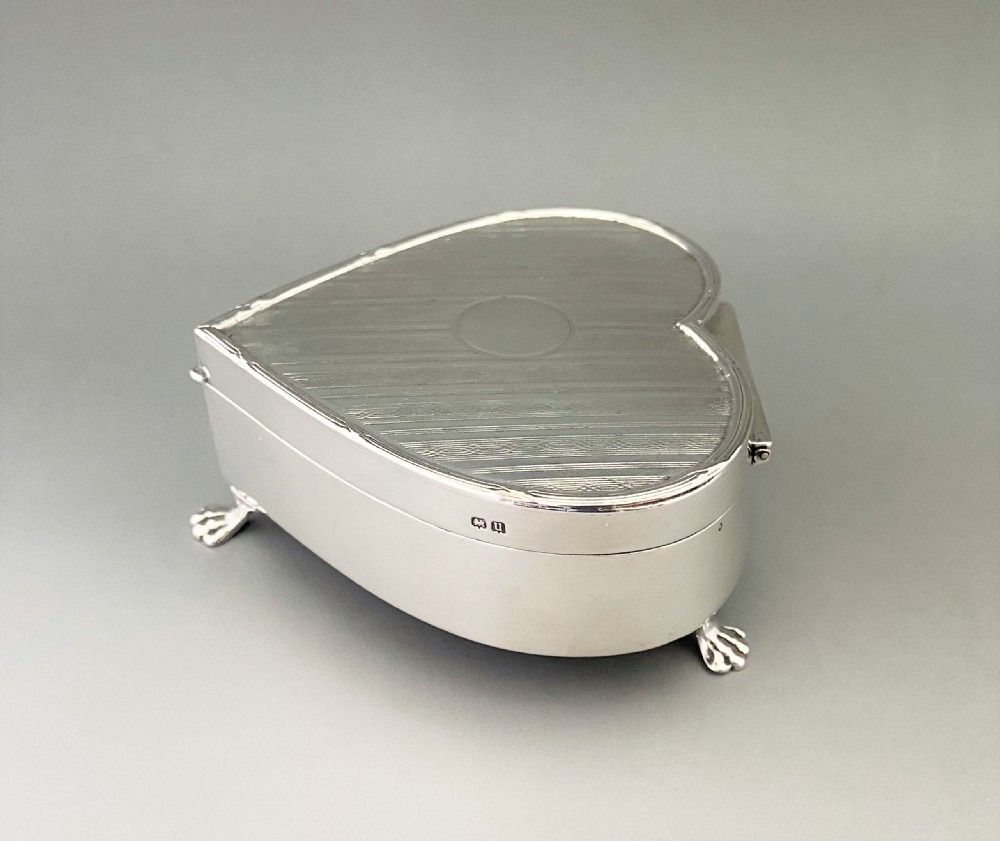 A fabulous George V heart shaped silver trinket box View II