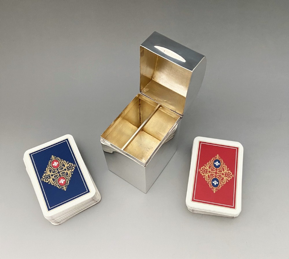 A superb small silver double playing card box View IX