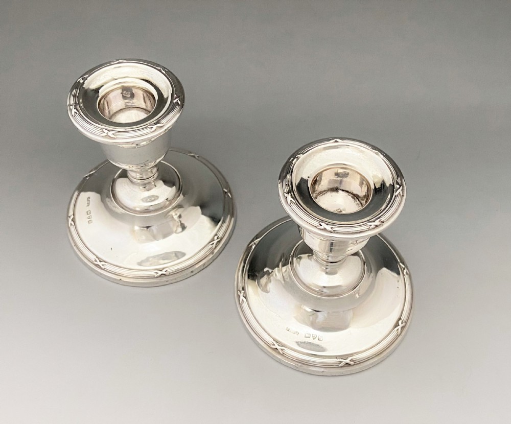 A lovely pair of Chester silver dwarf candlesticks View IV