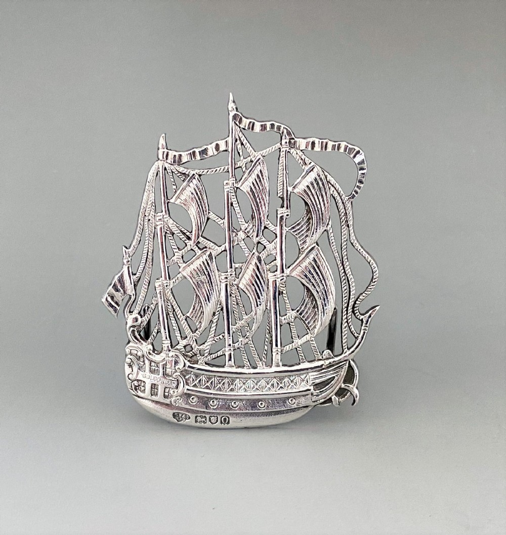 A superb cast silver 'SS Golconda' menu holder 