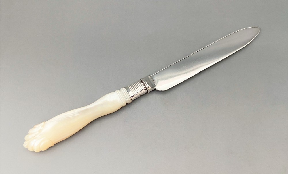 A gorgeous Edwardian silver & mother-of-pearl cake knife View II