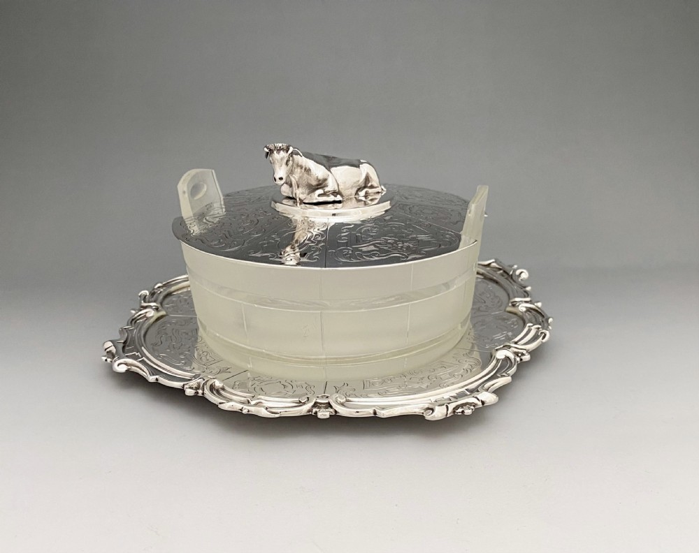 An outstanding Victorian silver & glass butter dish View II