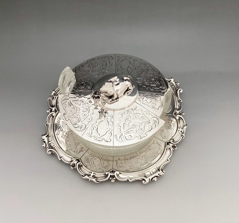 An outstanding Victorian silver & glass butter dish View III