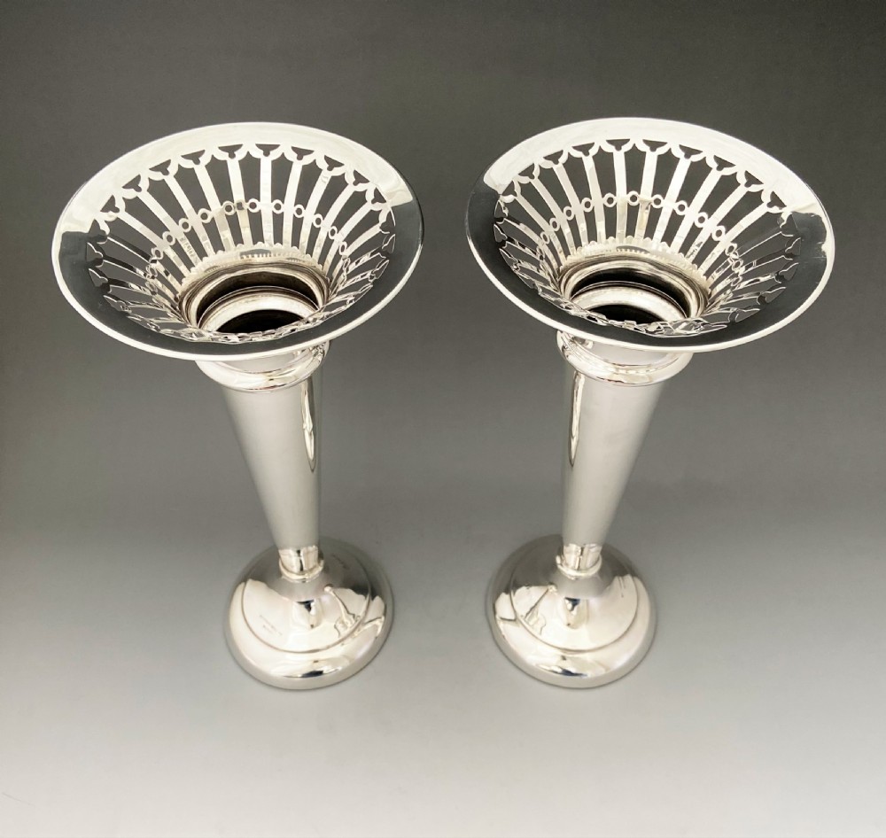 A fabulous pair of large Edwardian silver vases with a Belfast maker View II