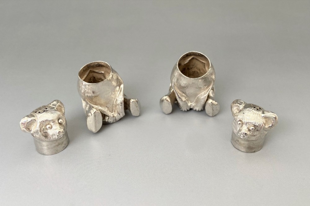 A Gorgeous Pair Of Silver Teddy Bear Pepperettes View V