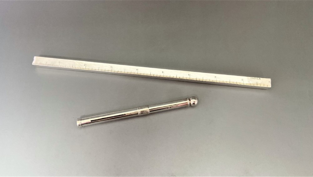 An extremely rare Victorian Chester silver ruler & dipping pen View II