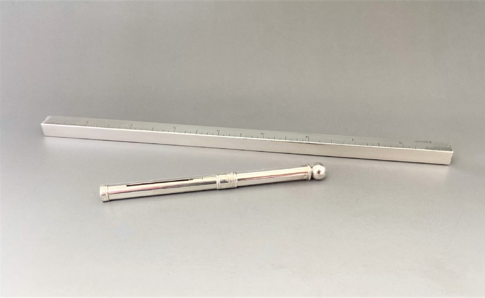 An extremely rare Victorian Chester silver ruler & dipping pen