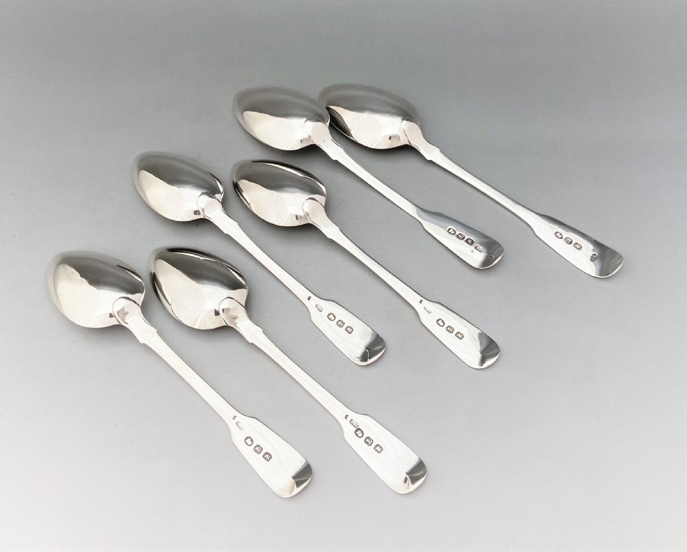 A matched set of six silver Fiddle pattern tea spoons View II