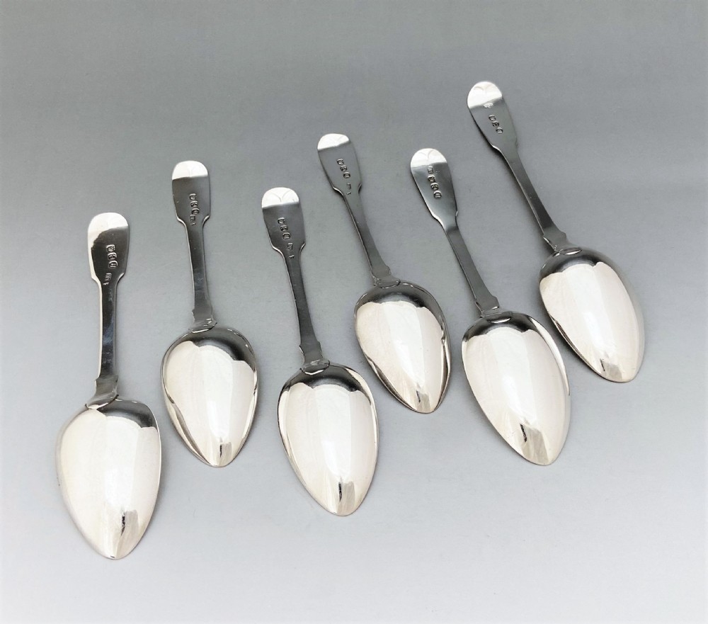 A matched set of six silver Fiddle pattern tea spoons View IV