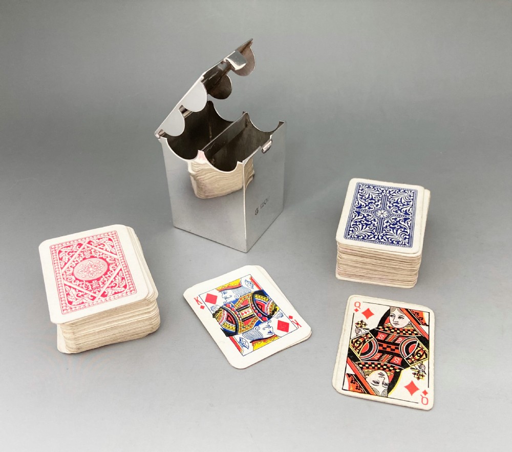 A superb Victorian small silver double playing card box