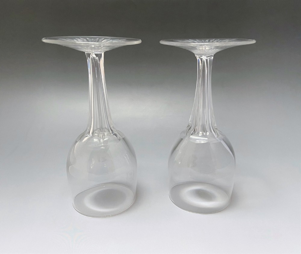 A Rare Pair Of Hollow Stem Wine Glasses Engraved 'B' View III