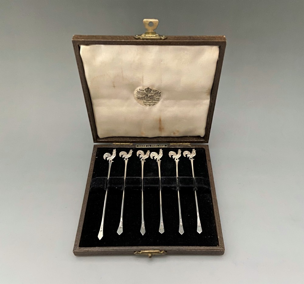 A Boxed Set Of 6 Silver Cockerel Cocktail Sticks View II