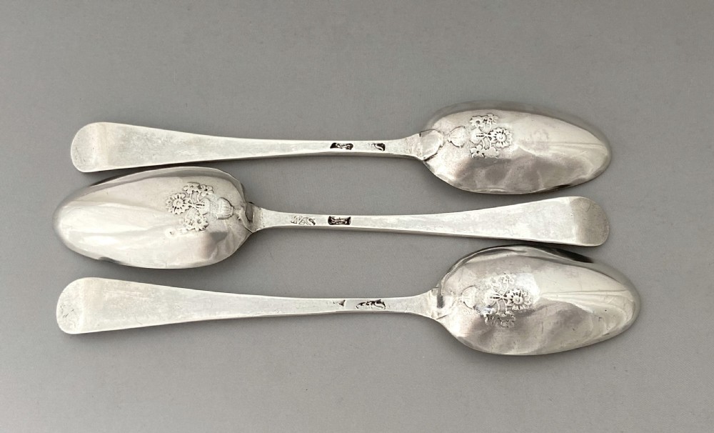 A rare set of three 18th Century silver picture back teaspoons View VIII
