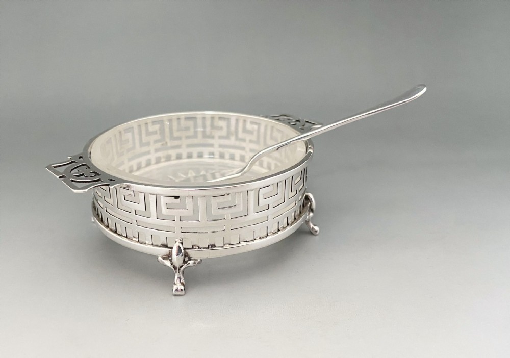 A fine pierced silver & glass butter dish & knife View III