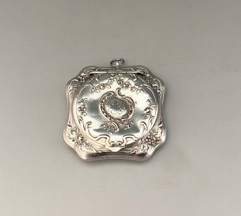 A gorgeous French silver chatelaine/pendant compact View VI