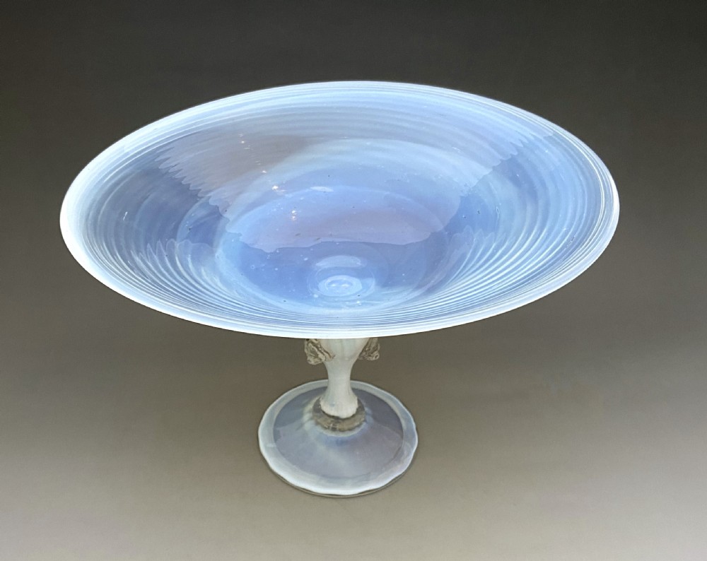 An exquisite 19th Century Venetian Vaseline glass Tazza   View II
