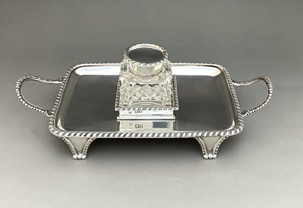 A handsome Edwardian silver inkwell & inkstand